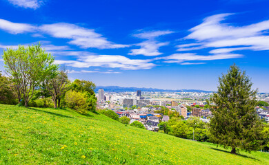 青空が広がる郊外の住宅地