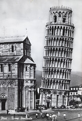 Fototapeta na wymiar Leaning Tower of Pisa in Pisa in the 1960s