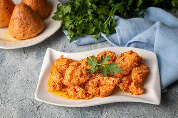 Traditional Turkish Spicy Surk Cheese Balls with Olive Oil from Hatay in Turkey. (Turkish name; Surk peynir)