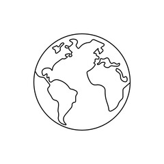 Planet Earth . World globe web page or browser template black line icon. Trendy flat isolated symbol, sign for: illustration, outline, logo, mobile, app, design, web, dev, ui, ux, gui. Vector EPS 10