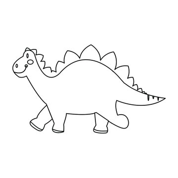 Black and white stegosaurus dinosaur isolated on white background. Children's coloring page on the Jurassic period theme.