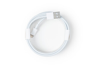 Cable charger or usb of smartphone on isolated white background