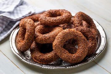 Turkish Bagel with sesame seeds. Turkish name; Kandil simidi