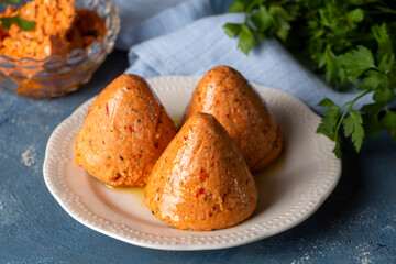 Traditional Turkish Spicy Surk Cheese Balls with Olive Oil from Hatay in Turkey. (Turkish name; Surk peynir)