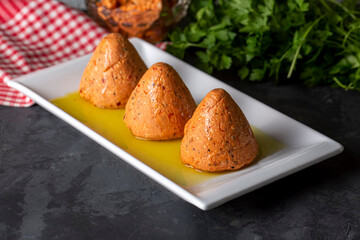 Traditional Turkish Spicy Surk Cheese Balls with Olive Oil from Hatay in Turkey. (Turkish name; Surk peynir)