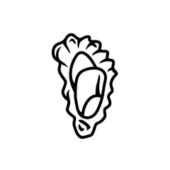 Oyster shell icon. Black line vector isolated icon on white background. Best for menus of restaurants, cafes, bars and food courts.