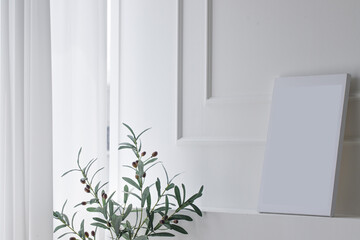 background texture of white chiffon curtains on the window with plant.