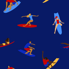 Fototapeta premium Colorful seamless pattern with surfers