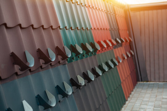 sample of colored metal profile roof pattern in retail store