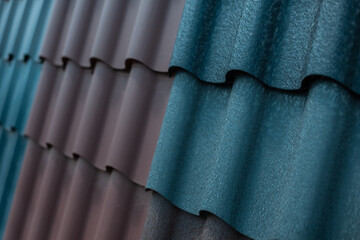 sample of colored metal profile roof pattern in retail store