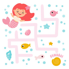 A magical maze for toddler girls . Help the mermaid find her way. Educational games for children