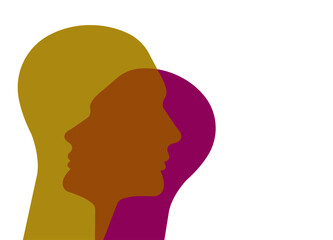 two-color heads psychology concept.
world mental health day.mental fatigue concept.Vectorel design eps 10.