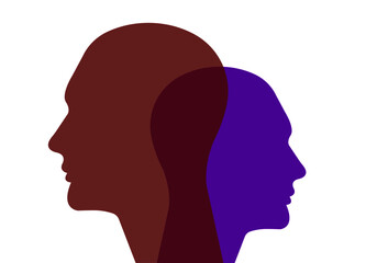 two-color heads psychology concept.
world mental health day.mental fatigue concept.Vectorel design eps 10.
