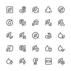 Simple Interface Icons Related to Eco. Ecology, Global Warming, Green Energy, Renewable Energy Sources, Organic Farming. Editable Stroke. 32x32 Pixel Perfect.