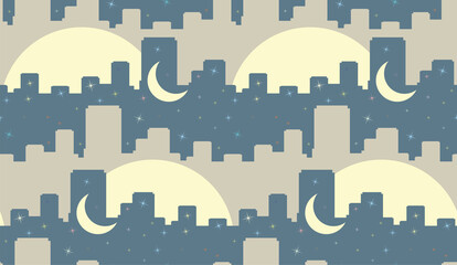 The seamless background with a city and moon.