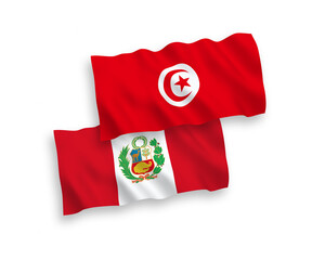 Flags of Republic of Tunisia and Peru on a white background
