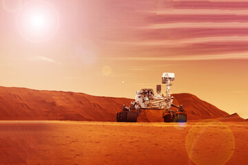 Mars rover on the surface of the planet Mars. Elements of this image were furnished by NASA. - Powered by Adobe