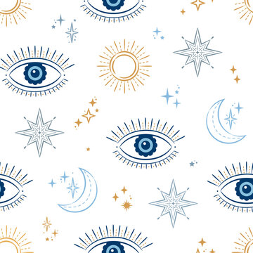 Evil Eye Celestial Seamless Vector Pattern