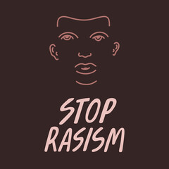 Stop racism. Hand drawn vector poster against racism. Red letters lettering on white background.