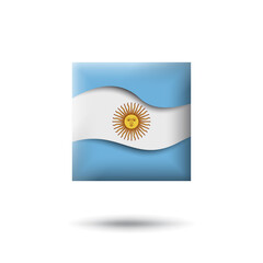 Argentina flag icon in the shape of square. Waving in the wind. Abstract argentine waving flag. Paper cut style. Vector symbol, icon, button