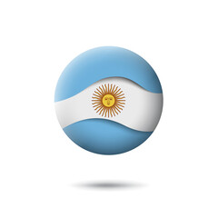 Argentina flag icon in the shape of circle. Waving in the wind. Abstract argentine waving flag. Paper cut style. Vector symbol, icon, round button