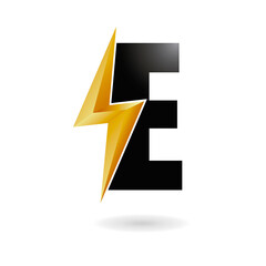 E Thunder Bolt Logo Design Concept in Black and Yellow. Flash Logo.
