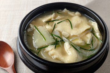 Food Sujebi boiled dough and vegetables