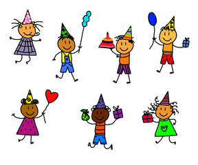 Children are celebrating their birthday. Symbol. Vector illustration.