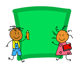 Children and school board on a white background. Cartoon. Vector illustration.