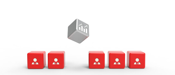 Obraz premium Target growth success ideas Creative and Business concept. Cube flip design for banner isolated on White background .copy space, digital, banner, website -3d Rendering