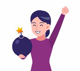 紫のシャツを着た女性