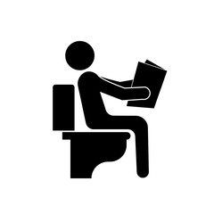 man sitting toilet with newspaper,  pictogram