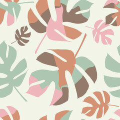 Seamless pattern with tropical palm leaves. Beautiful exotic plants. Trendy summer Hawaii print. Textile. Vector illustration for web design or print. - 433037985