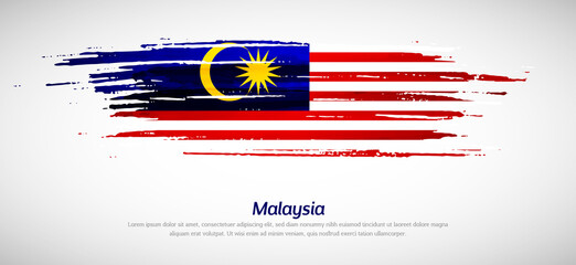 Artistic grungy watercolor brush flag of Malaysia country. Happy independence day background