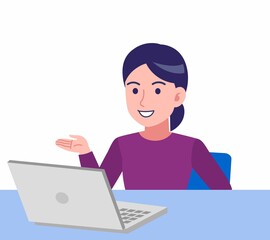 紫のシャツを着た女性