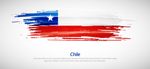 Artistic grungy watercolor brush flag of Chile country. Happy independence day background