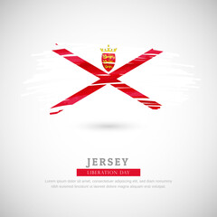 Brush flag of Jersey country. Happy liberation day of Jersey with grungy flag background