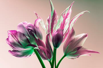 spring tulips on a gentle background, abstract color composition. striped petals.