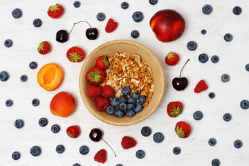 Bowl with fruits and cereals