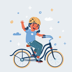 Vector illustration of Happy little girl riding bike