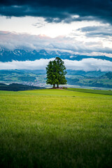 clouded sky at sunset in Emmental after a rain storm