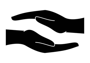 Ayudar, socorrer, auxiliar o prestar ayuda. Echar una mano. Dos manos en blanco y negro sobre fondo blanco. Negociar