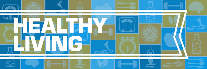 Healthy Living Health Symbols Blue Orange Background Border Text 
