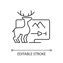 Documentaries streaming linear icon. Nonfiction filmmaking. True-crime series. Fact-checked shows. Thin line customizable illustration. Contour symbol. Vector isolated outline drawing. Editable stroke