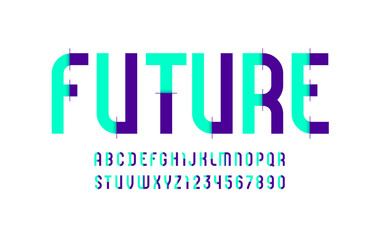 Hi-tech bright font, modern trendy alphabet, letters and numbers made of parts, vector illustration 10EPS