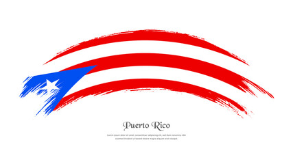 Flag of Puerto Rico in grunge style stain brush with waving effect on isolated white background