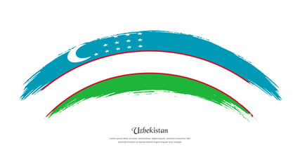 Flag of Uzbekistan in grunge style stain brush with waving effect on isolated white background