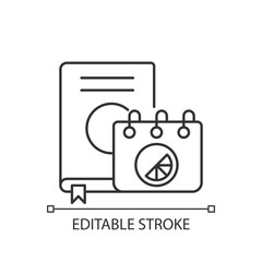 Branded diary and notebook linear icon. Stylish place to keep all notes. Thin line customizable illustration. Contour symbol. Vector isolated outline drawing. Editable stroke