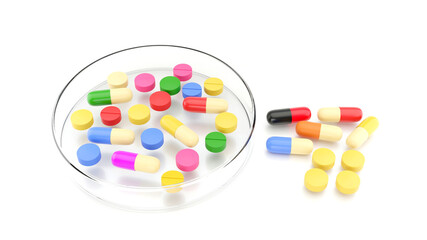 Colorful drug pill medicine tablet on white background 3D rendering 