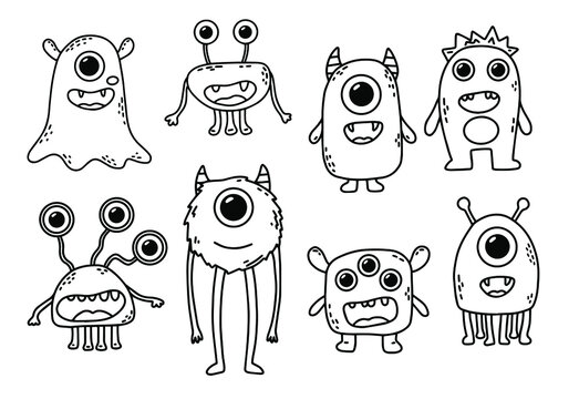 cute doodle monsters set